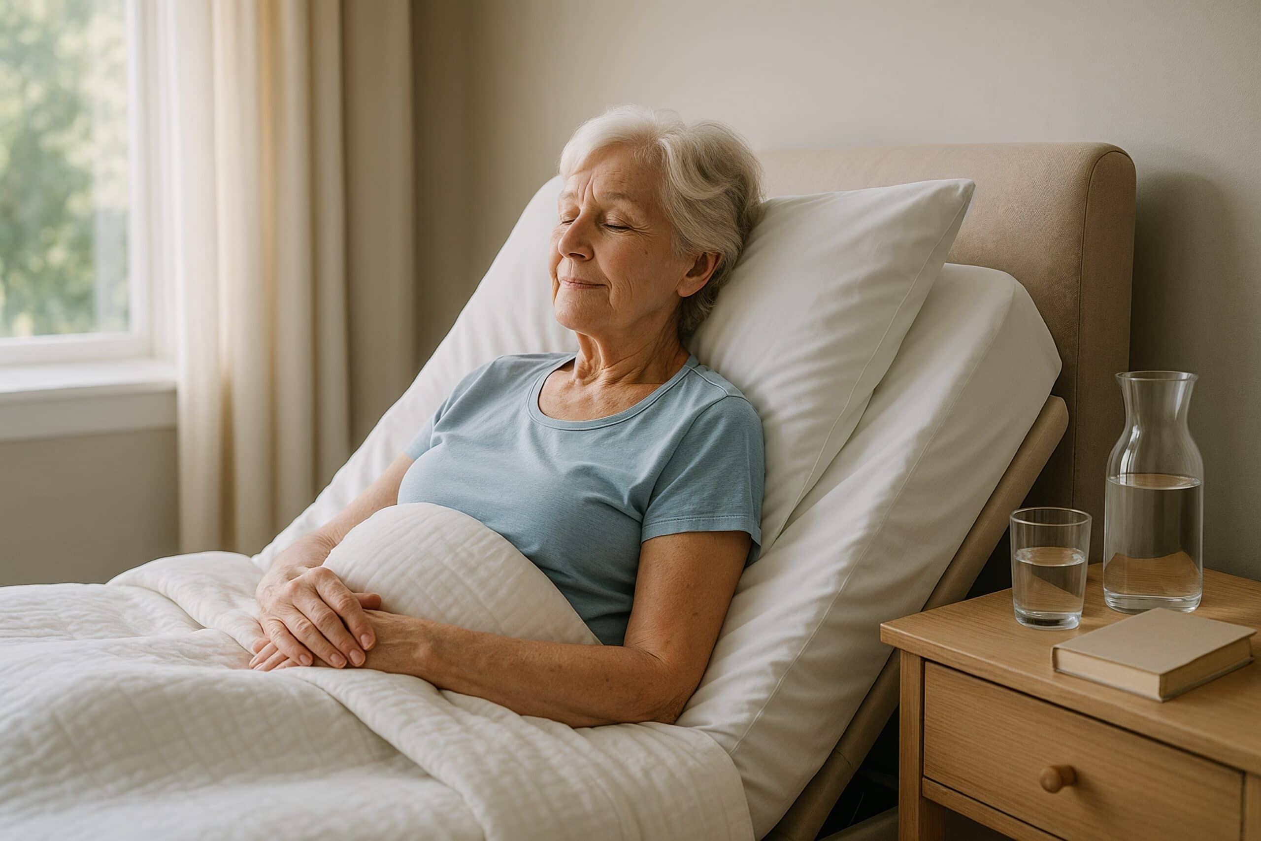 Senior woman using an adjustable bed for safe sleep