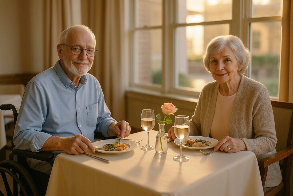 Older couple enjoying a Mediterranean-style meal together