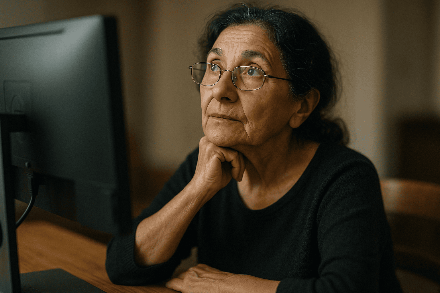 Elderly woman researches sleep solutions online