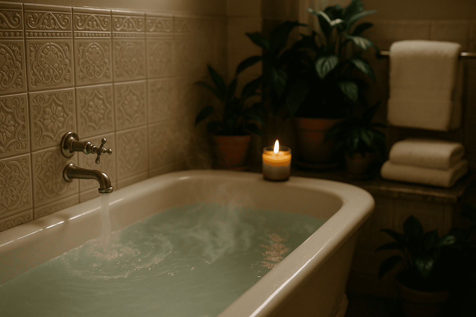 A bathtub fills with hot water as part of a nightly wind-down routine